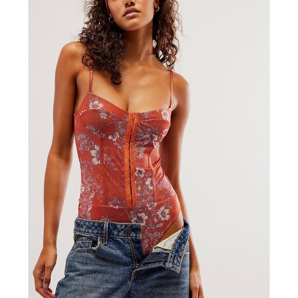 Free People Tops - NEW! Free People Floral Rust Bodysuit | LARGE
